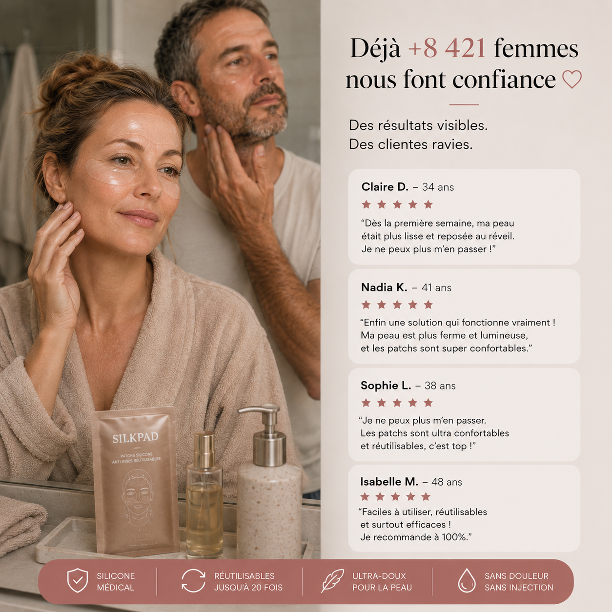 Silkpad — Patchs anti-rides silicone réutilisables